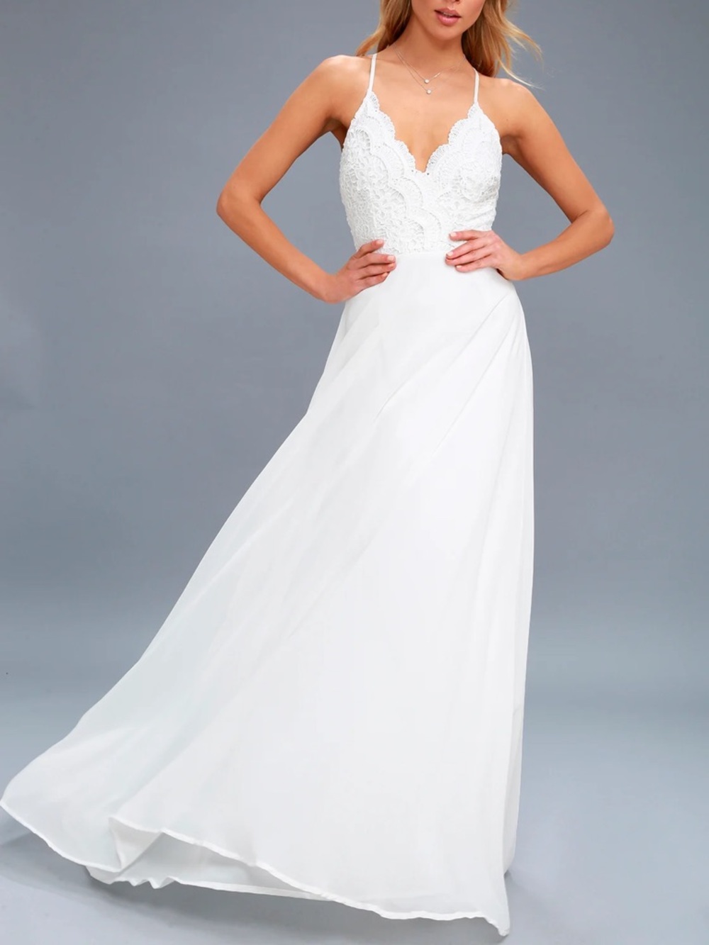 Lulu’s Madalyn White Lace Maxi Dress Small